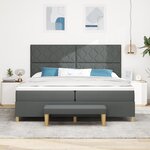 vidaXL Lit avec Sommier et Banc Gris Foncé 200x200 cm Tissu