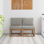 vidaXL 2 Pièce Sofa de milieu extérieur Bois d'Acacia Massif Naturel