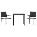 vidaXL Ensemble de salle à manger pour jardin 3 Pièces Noir Poly rotin