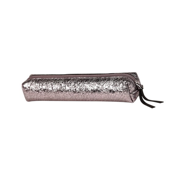 Petite trousse fourre tout glamour - 19x3.5x3cm - cuir - marron cuivré brillant