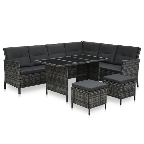 vidaXL Salon de jardin 4 Pièces avec coussins Résine tressée Gris