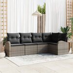 vidaXL Ensemble de canapé de jardin avec coussin 5 Pièces Gris Poly rotin
