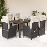 vidaXL Ensemble à manger de jardin coussins 7Pièces Noir Résine tressée