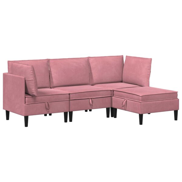 vidaXL Ensemble de meubles pour le salon 4 Pièces Rose Velours