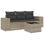 vidaXL Salon de jardin 4 Pièces avec coussins gris clair résine tressée