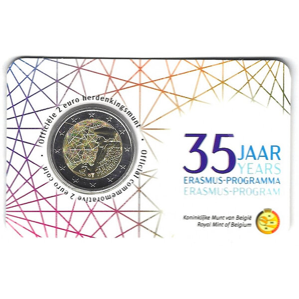 2 euros commémorative Belgique Erasmus 2022 - coincard BU version flamande.
