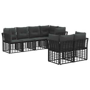 vidaXL Ensemble de canapés d'extérieur 7 Pièces Noir Polyester