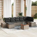 vidaXL Ensemble de Canapés de Jardin 8 Pièces avec Coussins Gris Rattan Poly Acacia