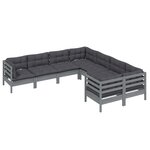 Salon de jardin meuble d'extérieur ensemble de mobilier 8 pièces avec coussins gris bois de pin solide 02_0017584