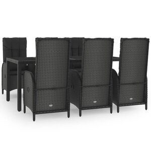 vidaXL Ensemble à manger jardin et coussins 7 Pièces Noir et gris Rotin