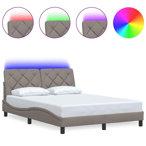 vidaXL Cadre de lit avec LED sans matelas taupe 140x200 cm tissu
