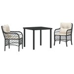 vidaXL Ensemble repas jardin 3 pièces avec coussins Noir Poly Rotin
