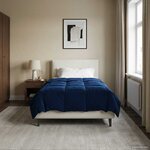vidaXL Duvet d'hiver Matelassé Bleu foncé 155 x 220 cm Microfibre