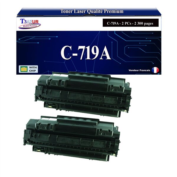 T3AZUR - Lot de 2 Toners compatibles avec Canon 719A pour Canon MF-5840DN  MF-5880DN  MF-5940DN Noir - 2 300p