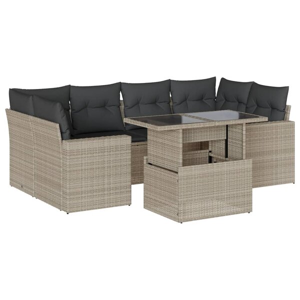 vidaXL Salon de jardin avec coussins 7 Pièces gris clair résine tressée