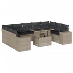 vidaXL Salon de jardin avec coussins 10 Pièces gris clair résine tressée