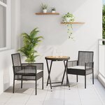 Ensemble Bistro de Jardin 3 pièces avec Coussins en Poly Rattan Noir