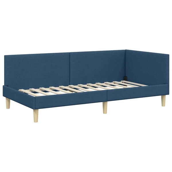 vidaXL Cadre de lit d'angle Bleu 80 x 200 cm Tissu et bois reconstitué