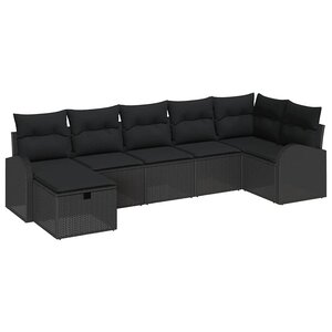 vidaXL Ensemble de Canapés avec coussin 7 Pièces Noir polyrotin