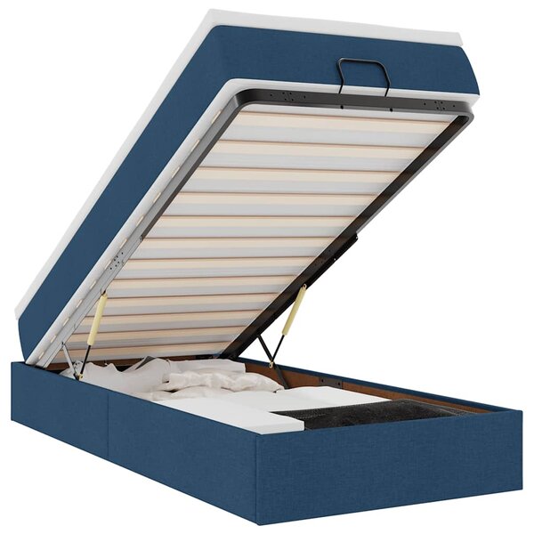 vidaXL Cadre de lit ottoman avec matelas bleu 90x190 cm tissu