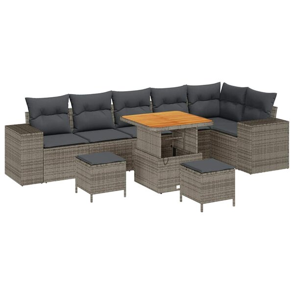 vidaXL Ensemble de canapé de jardin 9 Pièces Gris polyrotin