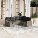 vidaXL Salon de jardin avec coussins 7 Pièces gris clair résine tressée