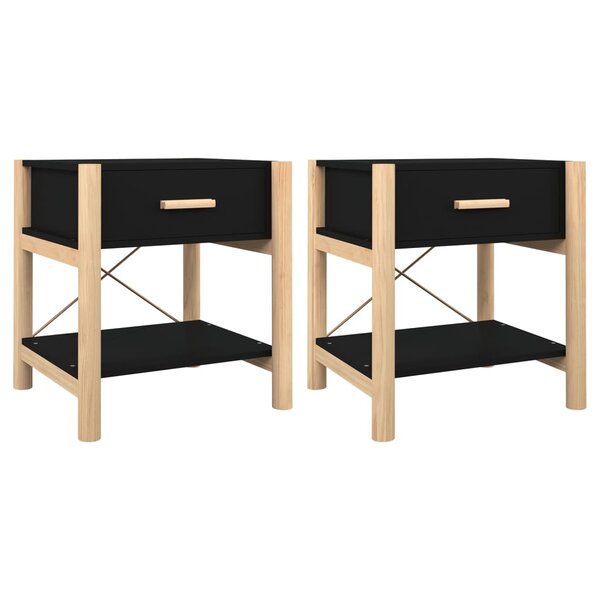 vidaXL Tables de chevet 2 Pièces Noir 42x38x45 cm Bois d’ingénierie