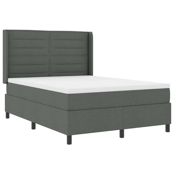 vidaXL Lit à ressort LED avec matelas Gris foncé 140 x 190 cm tissu