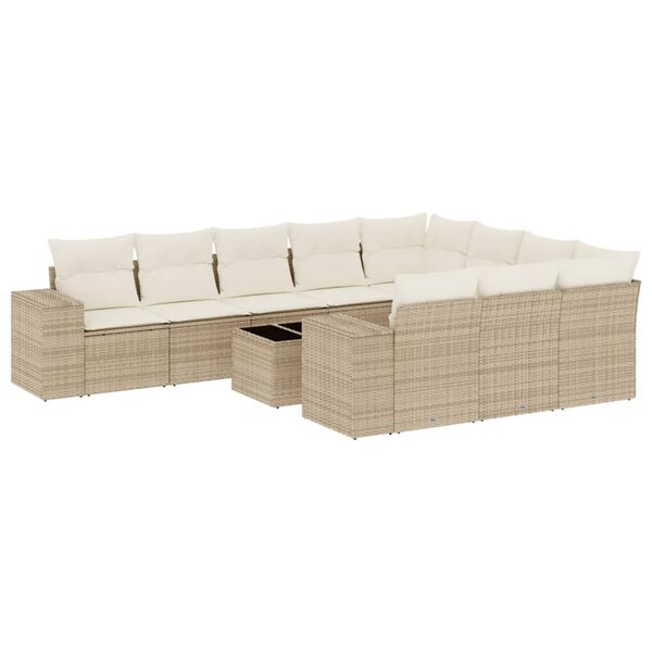 vidaXL Salon de jardin 11 Pièces avec coussins beige résine tressée