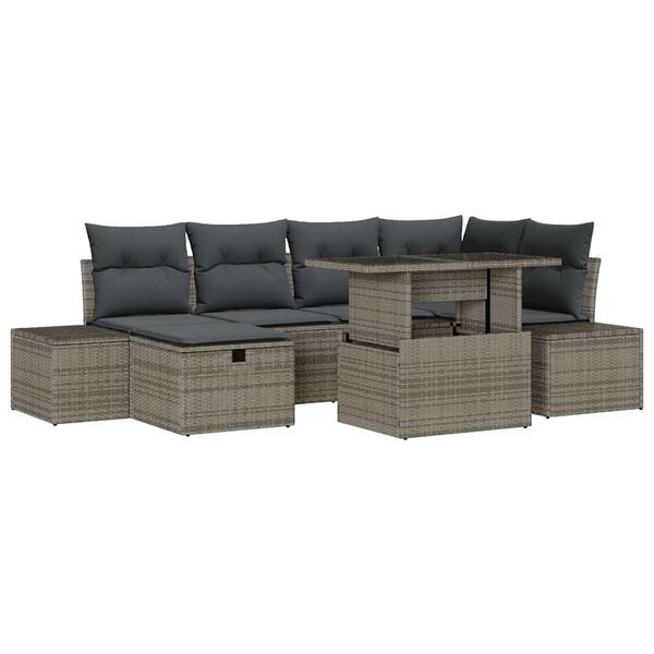 vidaXL Ensemble de canapé de jardin 7 Pièces Gris polyrotin