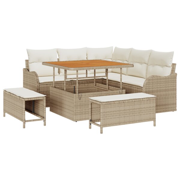 Ensemble de canapé de jardin de 8 pièces avec coussins en beige en poly rotin acacia