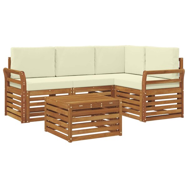 vidaXL Ensemble de canapés d'extérieur 5 pc Naturel et Crème Polyester