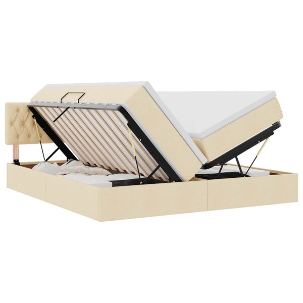 vidaXL Lit de rangement LED avec matelas Crème 180 x 200 cm Tissu