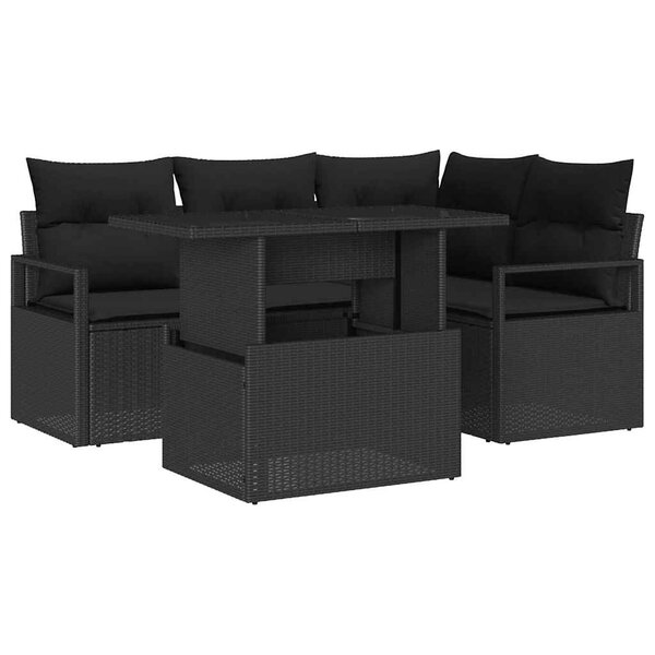 vidaXL Ensemble de canapé de jardin 5 Pièces Noir 100 x 55 x 73 cm
