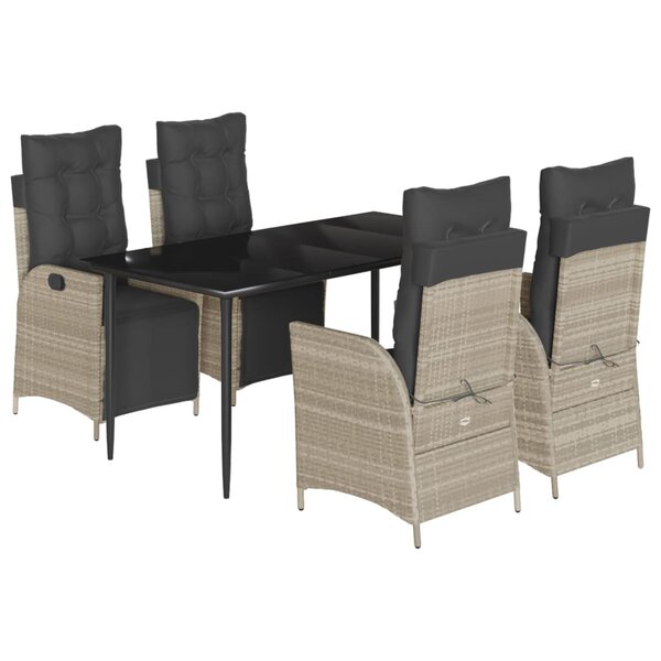 vidaXL Ensemble à manger de jardin et coussins 5 Pièces gris clair rotin