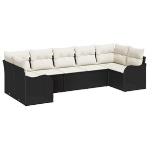 Ensemble de Canapé de Jardin 7 Pièces avec Coussins en Poly Rattan Noir