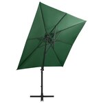 vidaXL Parasol de jardin en porte-à-faux et mât et lumières LED vert