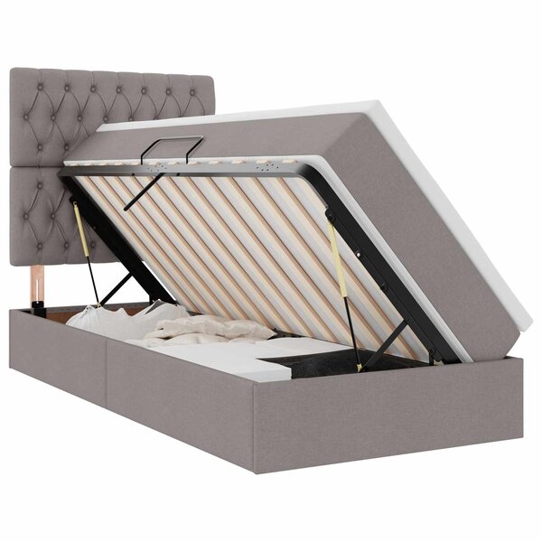 vidaXL Lit de rangement LED avec matelas Taupe 90 x 200 cm Tissu
