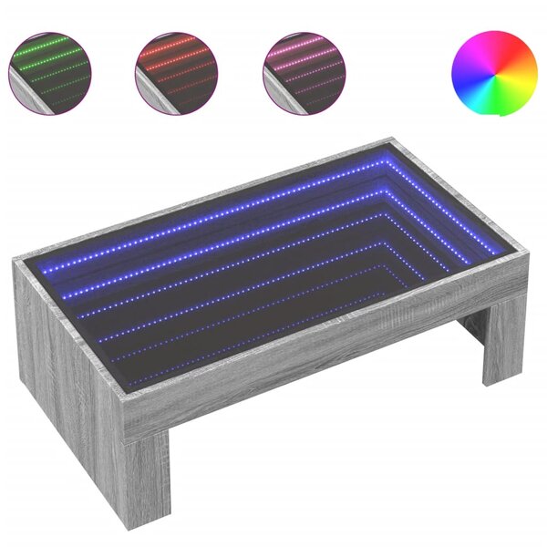 vidaXL Table basse avec LED infini sonoma gris 90x50x30 cm