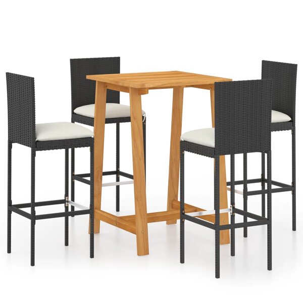 vidaXL Ensemble de bar de jardin avec coussins 5 Pièces Noir