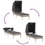 vidaXL Chaises longues lot de 2 avec auvents et table gris clair rotin