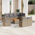 vidaXL Salon de jardin avec coussins 9Pièces mélange beige résine tressée