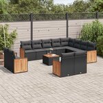 vidaXL Salon de jardin avec coussins 13 Pièces noir résine tressée