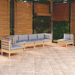 vidaXL Salon de jardin 6 Pièces avec coussins gris Bois de pin massif