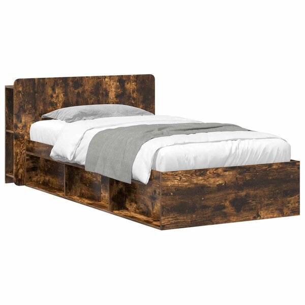 vidaXL Cadre de lit avec rangement Chêne fumé 90 x 190 cm