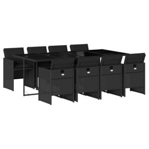 vidaXL Ensemble à manger de jardin 9Pièces coussins noir résine tressée