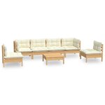 Salon de jardin meuble d'extérieur ensemble de mobilier 7 pièces avec coussins crème bois de pin massif 02_0017174