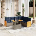 vidaXL Salon de jardin 7 Pièces avec coussins gris résine tressée