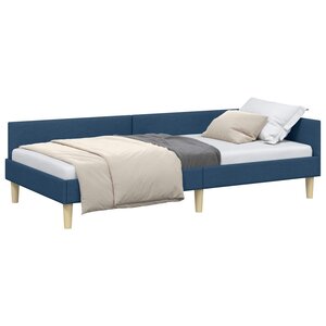 vidaXL Cadre de lit d'angle avec tête de lit Bleu 90 x 190 cm tissu