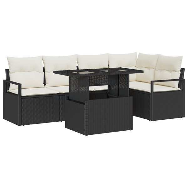 Ensemble de canapé de jardin 6 pièces avec coussins noir en poly rotin
